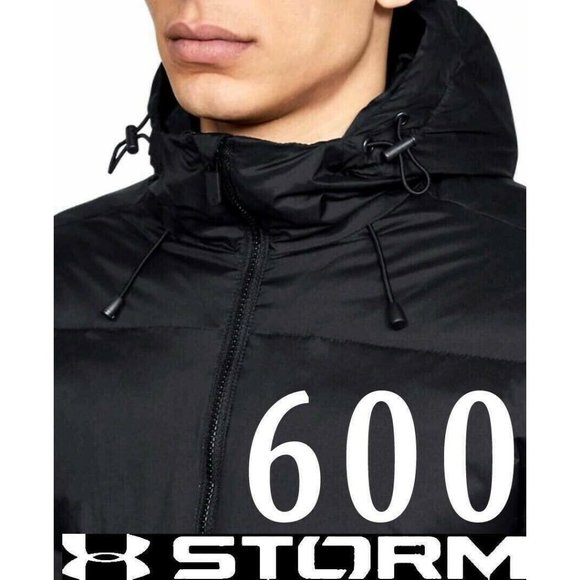 UNDER ARMOUR 1346321 001 STORM 600 Down Parka XL Coat Jacket Black Hoodie s-7711 - Picture 9 of 9